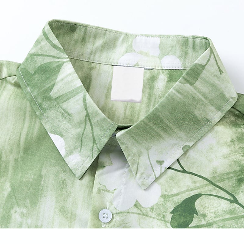 [51XIHA Series]★Shirt★ 2 Color Tops Unisex Floral Print Summer Short Sleeve Green Green Summer ML XL