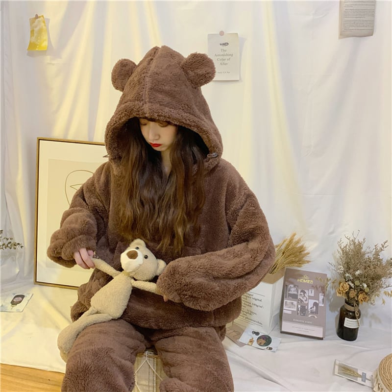 [Insufficient Moe Series]★Pajamas★ 3color Setup Bear Room Wear Loungewear Brown Purple Light Brown