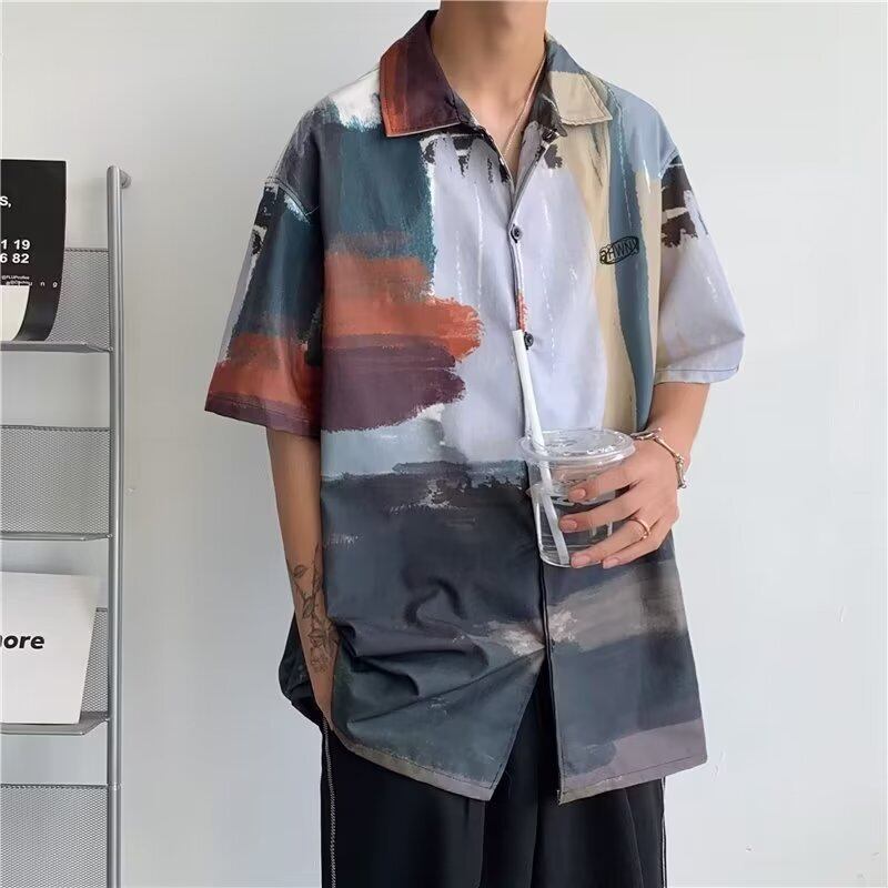 [BUKEXING Series]★Shirt★ Tops Unisex Men's Oil Painting Style Short Sleeve Thin Cool Unique Print