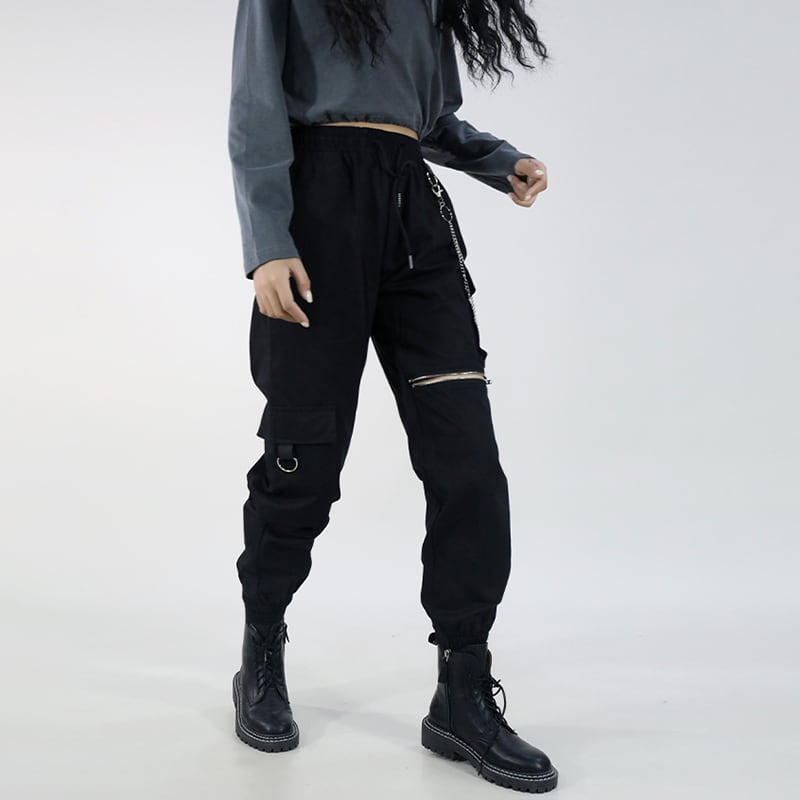 [MISSIN STUDIO Series] ★Casual Pants★ Pants with Chains Bottoms Black Black Autumn Clothes Slimming Stylish