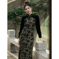 Load image into Gallery viewer, [RUYUN Series] ★Cheongsam Dress★ 2color Switching Velvet Temperament Enhancement Floral Pattern Chinese Style Dress
