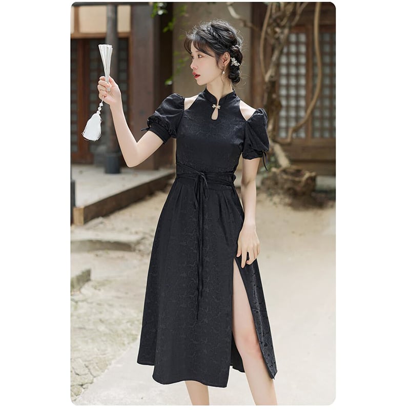 [Agoya Yui Series]★Chinese style dress★ Improved Chinese dress 2 colors Chinese clothing XS SML XL Black White