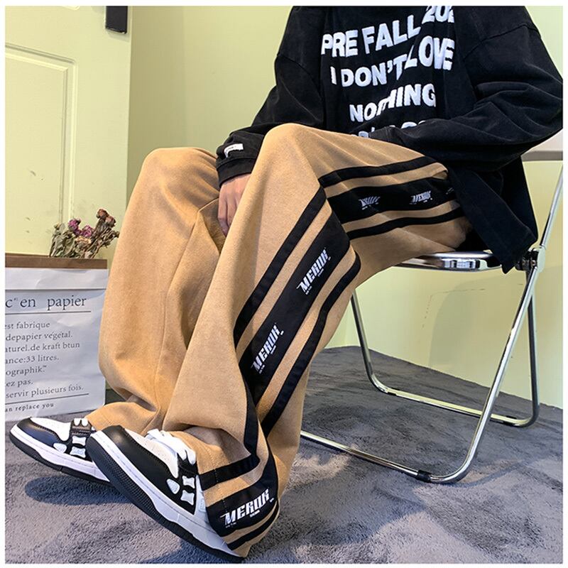 [DUFENG Series] ★Casual Pants★ 3color Bottoms Unisex Men's Vertical Stripes Black Green Brown