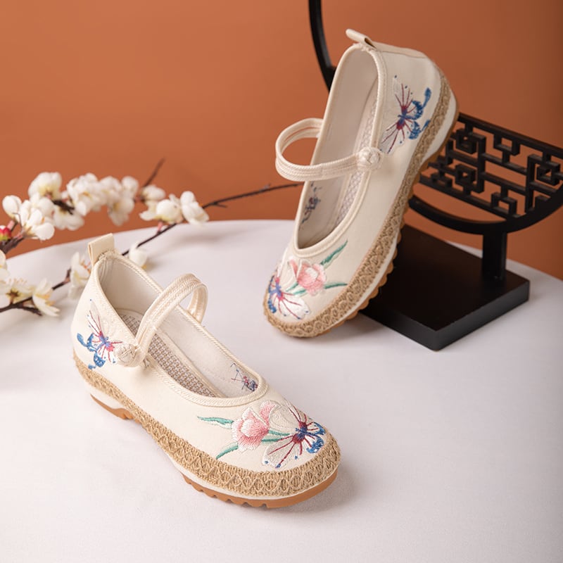 [BULUOYI Series]★Embroidered shoes★ 2color Chinese shoes Chinese dress shoes Beige Black Original