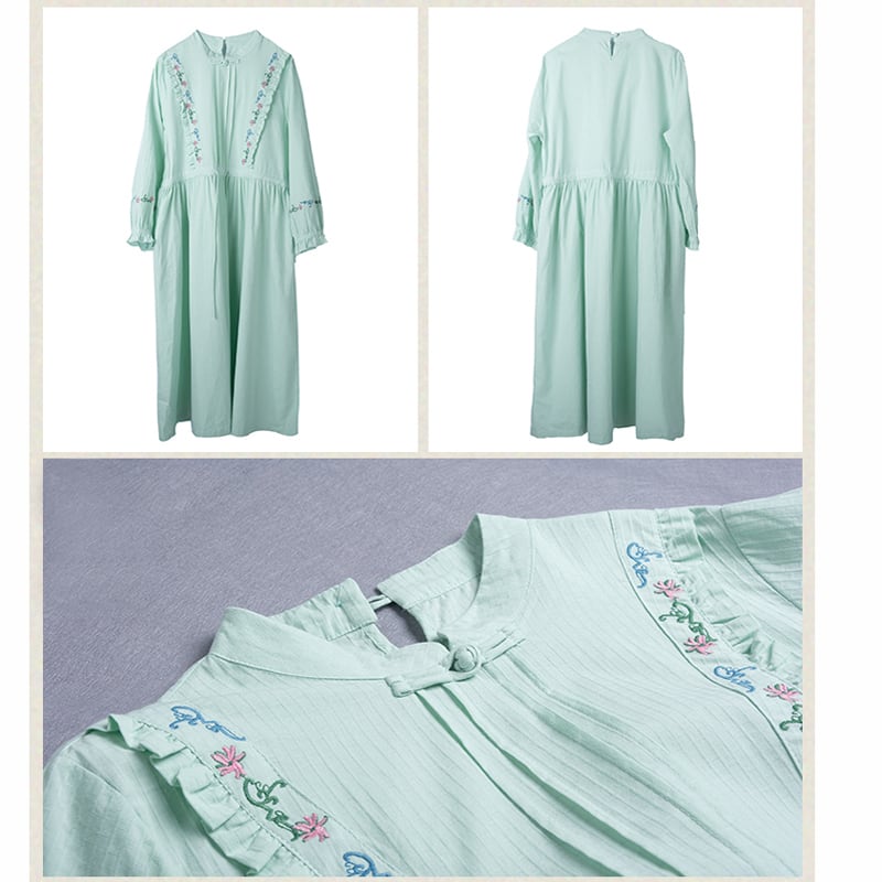 [Qing Series]★Chinese style dress★ 5color embroidery Improves temperament White Apricot Green Purple Orange