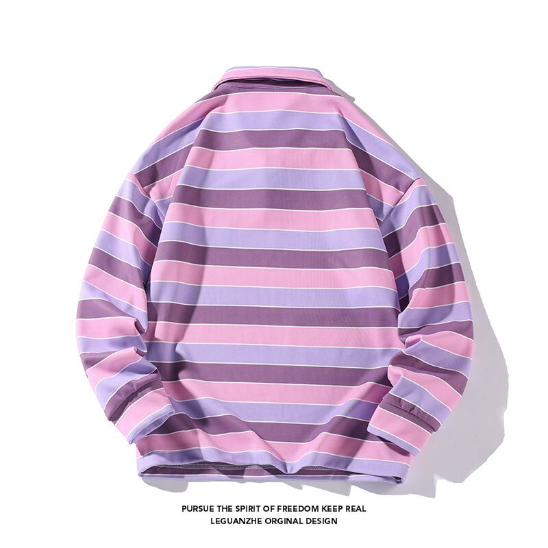 [BIGEMAN Series]★POLO Neck★ 2color Tops Vertical Stripes Striped Pattern Unisex Men's Large Size