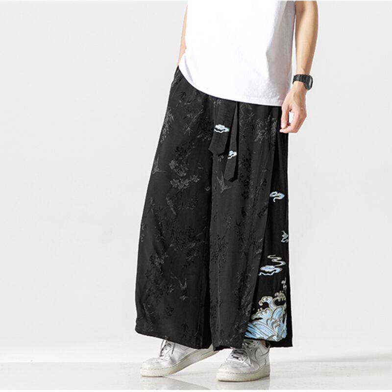 [JUNYI Series] ★Chinese-style pants★ 2 colors Gaucho pants, unisex, men's, black, white, large size