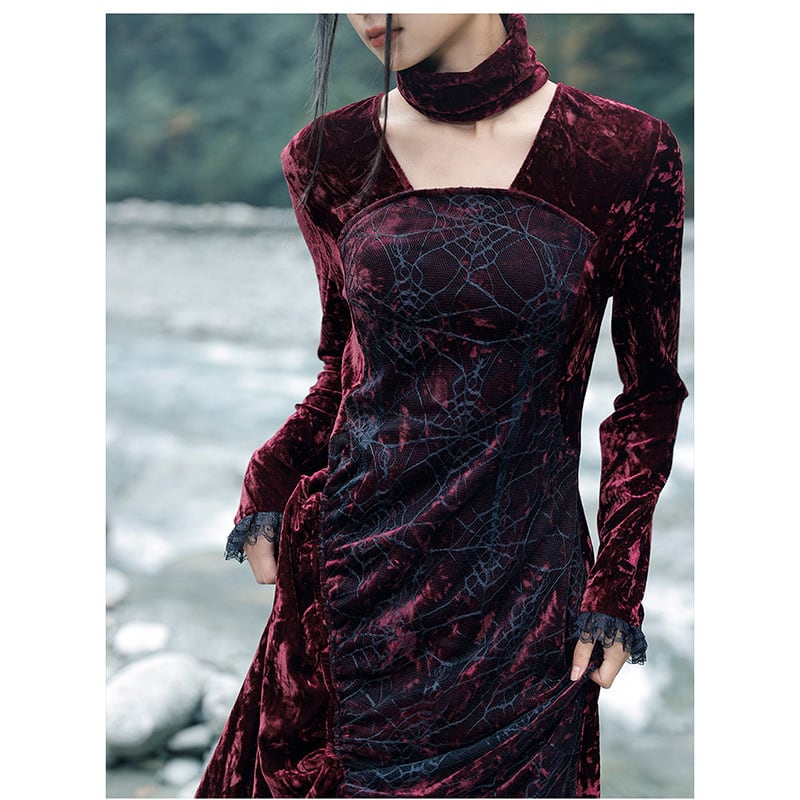 [Daiseiryusu Series] ★China style dress★ Long length velvet wine red red original retro