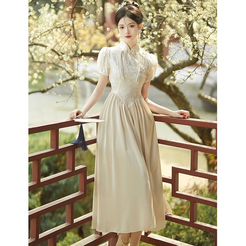 [Queen Series] ★China-style dress★ Improved cheongsam dress Designed Short sleeves Slimming SML XL