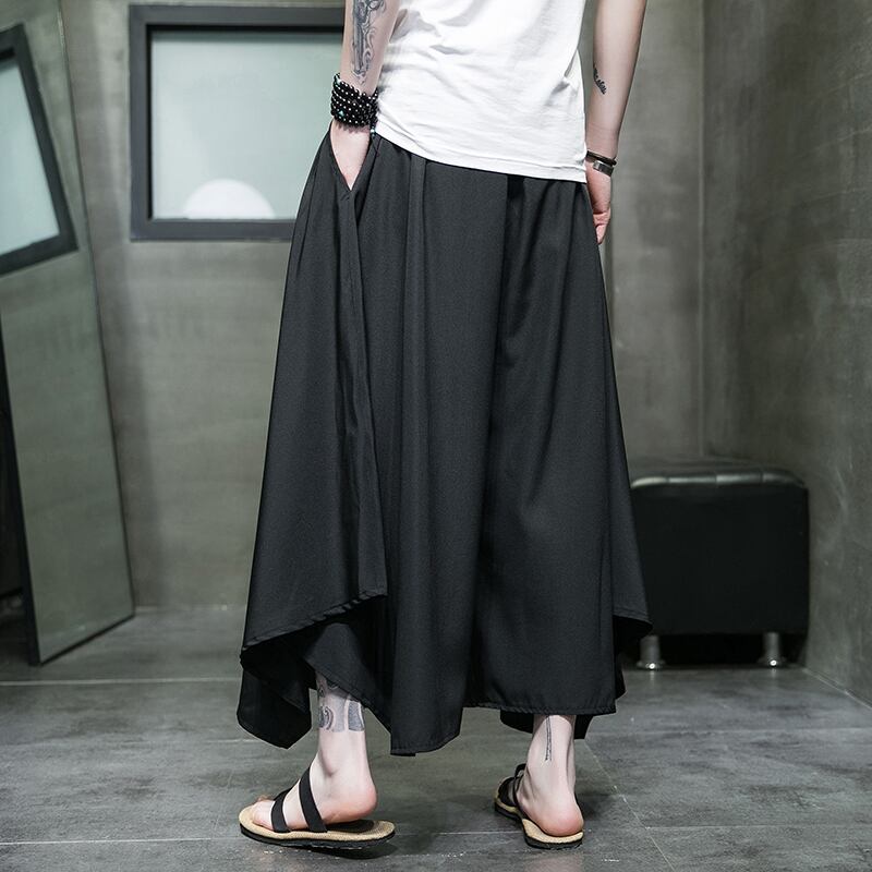 [Small Trouble Series]★China Style Pants★ Gaucho Pants Bottoms Unisex Men's Large Size Plain Black Retro