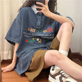 Gallery viewerに画像を読み込む, 【DESCHPEシリーズ】★デニムシャツ★ POLOシャツ トップス 男女兼用 メンズ 刺繍 アルファベット ブルー 青
