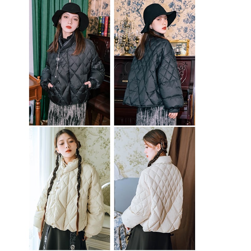 [Kokaishan---Tsukiino Series] ★Down coat★ 2 colors with decorations 90% down winter coat Warm short length diamond shape