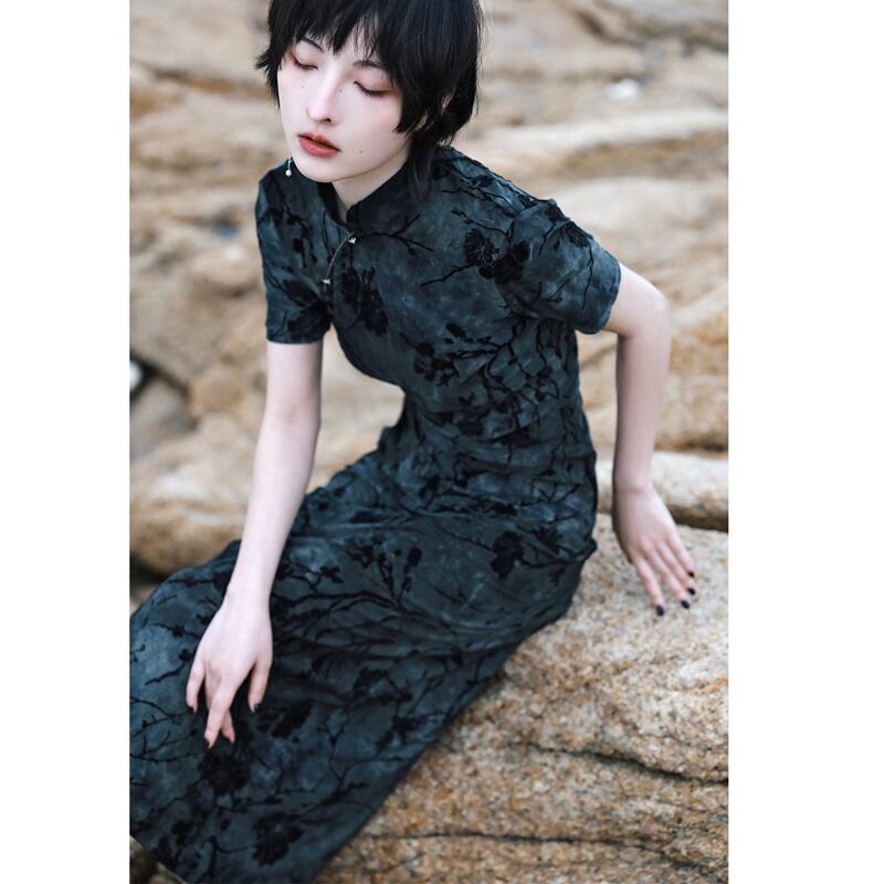 [Da Qinglong Shu Series] ★China style dress★ Improved cheongsam dress, sexy velvet, long length, improves temperament, photo shoot, party