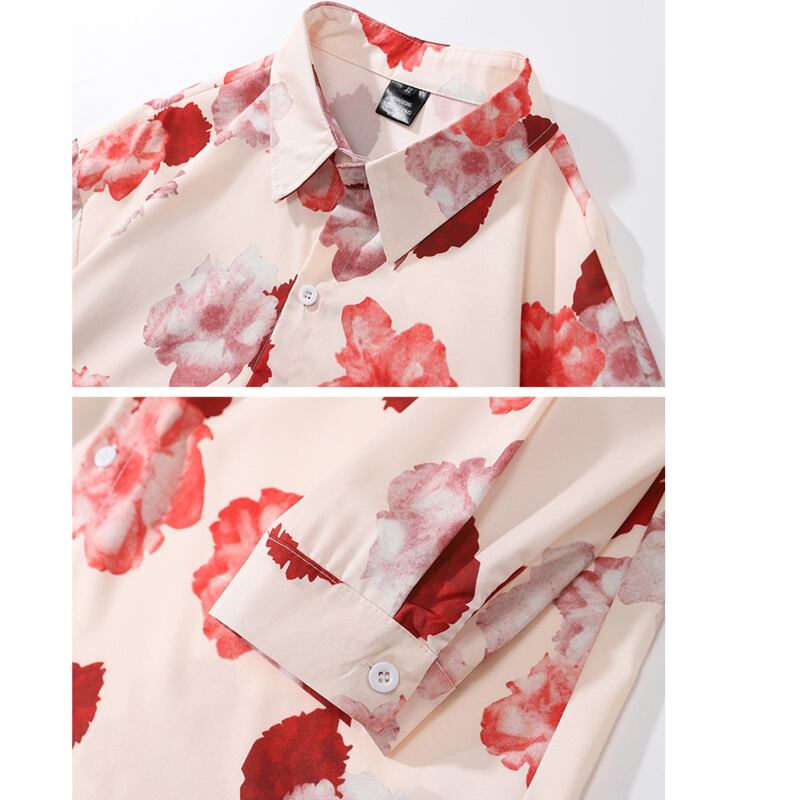 [MOISHE TIDE Series] ★Retro Shirt★ 2 Color Tops Printed Floral Shirt Unisex Men's Beige Black