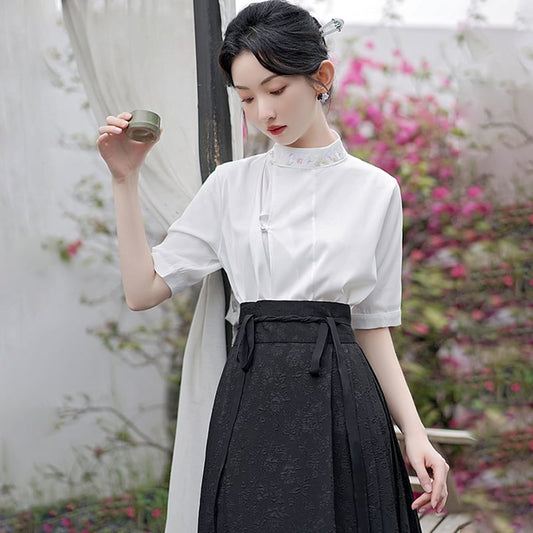 【BAIRIMENGシリーズ】★チャイナ風シャツ★ 気質アップ 中華服 漢元素 漢服トップス 夏服 S M L XL 2XL