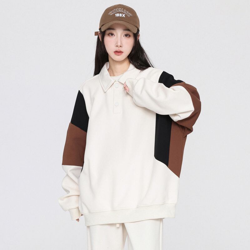 [DLSJ Series] ★Tops★ 4color POLO neck unisex men's long sleeve tops Color scheme black green white brown