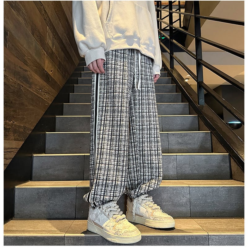 [BIGEMAN Series] ★Casual Pants★ Brushed lining 2color Bottoms Pants Unisex Men's Large Size Plaid Pattern