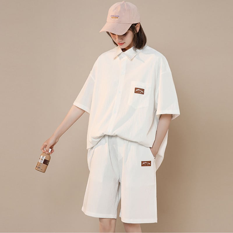 [CHAOMEICHEN series]★Setup★ 3color shirt + shorts summer clothes unisex men's white coffee color pink