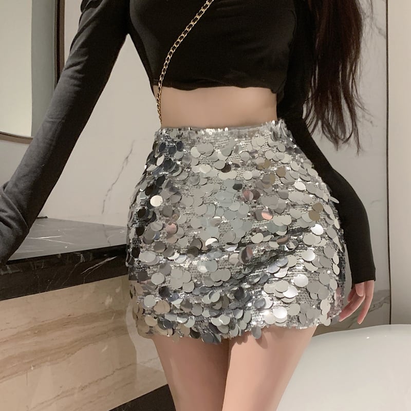 [NANA Series] ★Mini Skirt★ Bottoms Sexy Cute Silver Silver Women's Easy to match