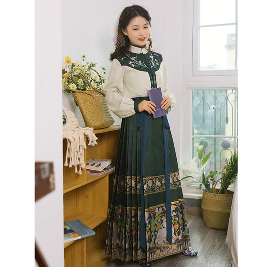 [Shimizu Kei Series] ★Long Skirt★ Limited Quantity Chinese Clothing Pleated Skirt Hanfu Wrap Skirt Rabbit Yoshigumo Black Green Blue