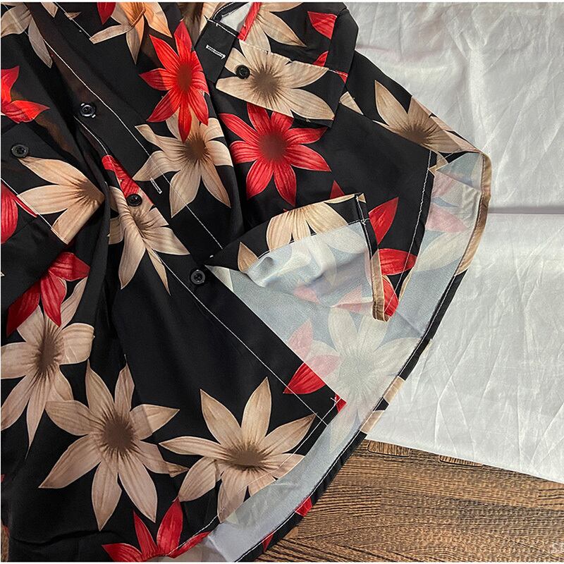 [STRAPPING Series]★Shirt★ 2color Tops Unisex Men's Leaf Maple Floral Pattern Thin Retro Chiffon