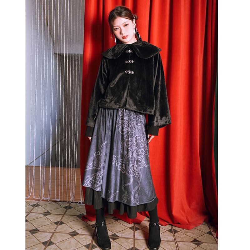 [Ancient monster house---Shanhai Jing Kunlun series] ★China style skirt★ Bottoms velvet velvet retro