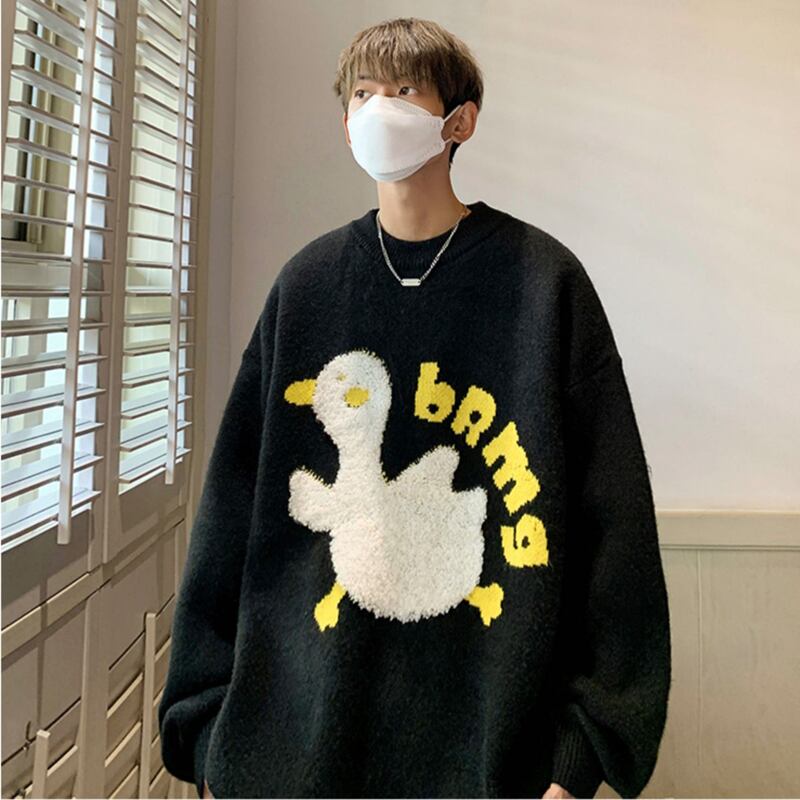 [Tetsusho Series] ★Sweater★ Knit Tops Unisex Men's Black Cartoon Animal Pattern