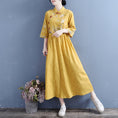 Load image into Gallery viewer, [Qing Series]★Chinese style dress★ 4 colors embroidery cotton linen white yellow blue pink literary style
