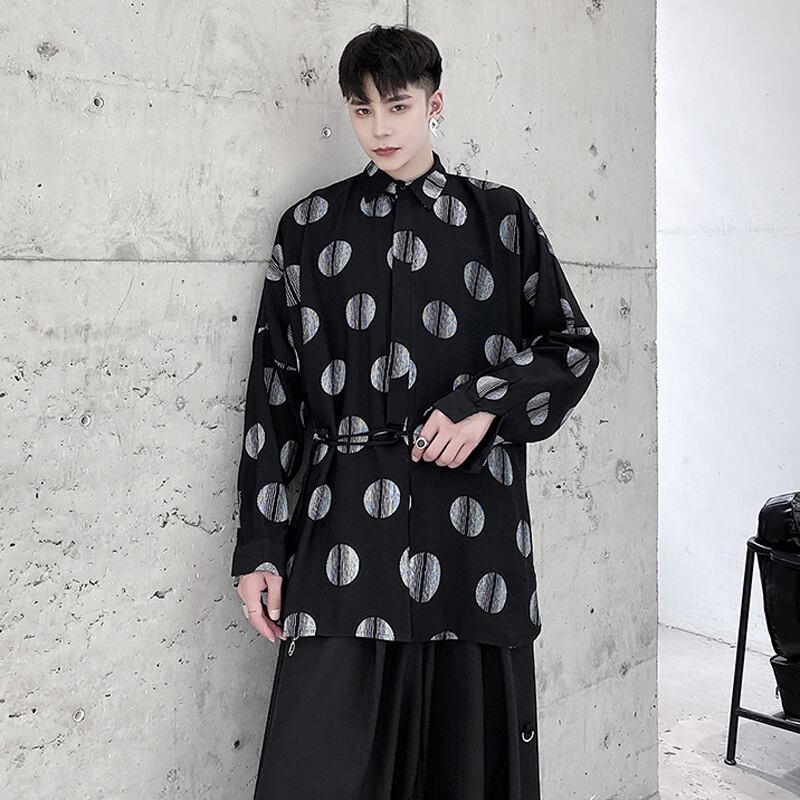 [Illustrated series] ★Chinese style shirt★ Tops Dot pattern Black Black Chinese clothes Easy to match ML XL