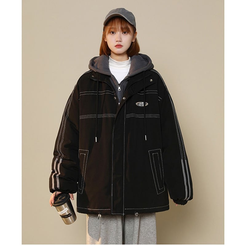 [Suikoishi Series] ★Winter Coat★ Cotton Coat Outerwear 2color Unisex Men's Faux Layered Black Beige