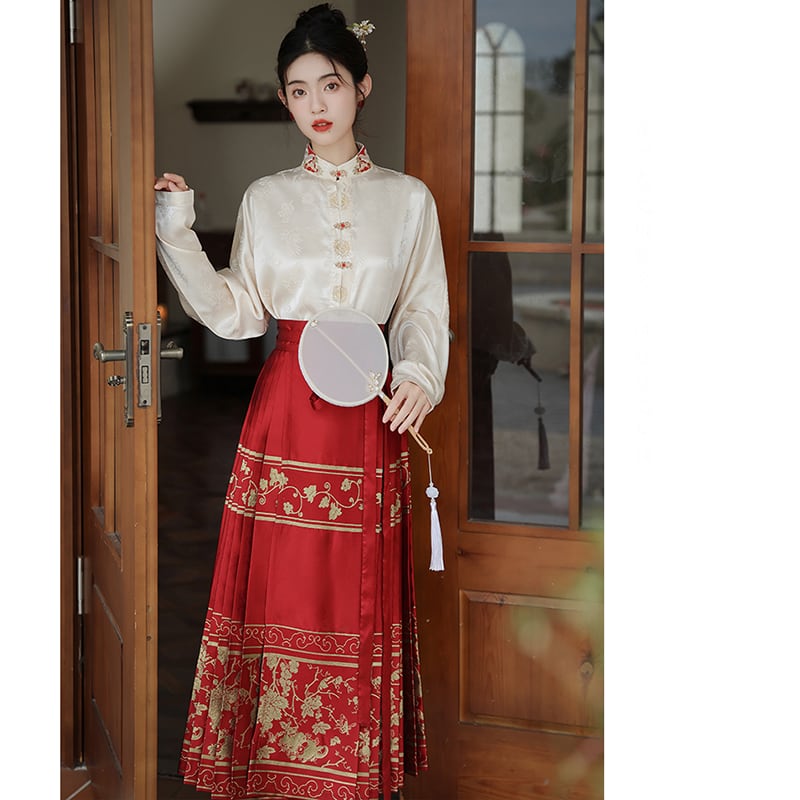 [BAIRIMENG Series] ★Chinese style skirt★ Maki skirt bottoms Hanfu skirt Red Red