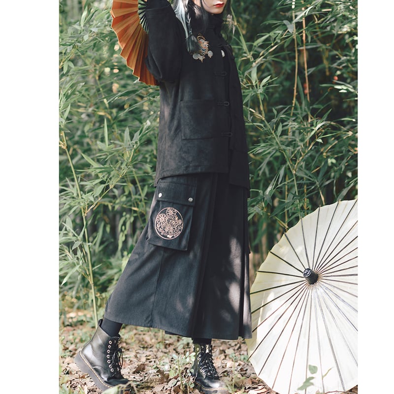 [Old Monster---Song of the Four Wise Men Series]★China style pants★Bottoms Gaucho pants ML XL corduroy fabric black