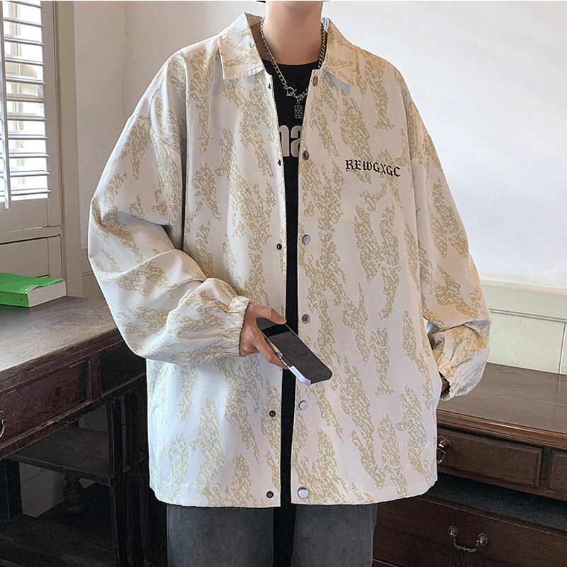 [Teijaku Series] ★Jacket★ 2color Outerwear Unisex Men's Print Beige Black ML XL 2XL