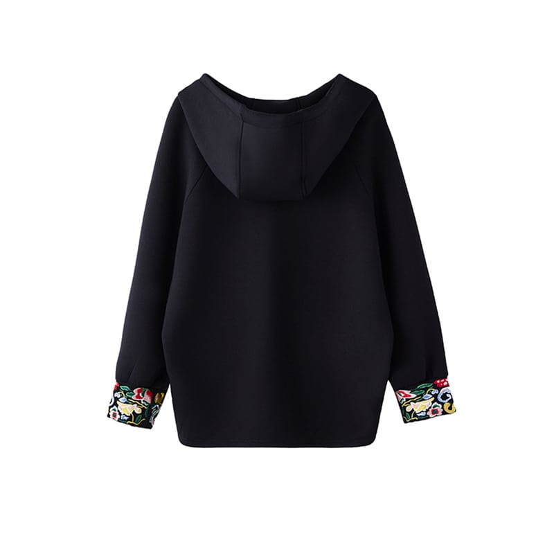 [September ink series] ★China style hoodie★ Embroidered tops, ethnic style, large size, loose, black, black