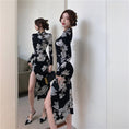 Load image into Gallery viewer, [NANA Series] ★China-style dress★ Improved cheongsam dress, sexy floral pattern, slit, long sleeves
