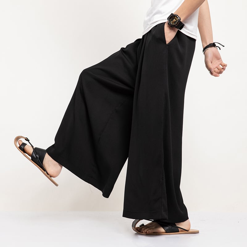 [Small Trouble Series]★China Style Pants★ 3color Large Size Wide Pants Unisex Men's Black Blue Plain