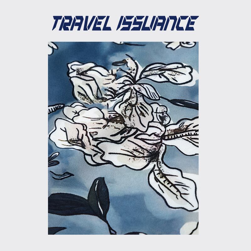 【TRAVEL ISSUANCEシリーズ】★花柄シャツ★ ハワイ アロハシャツ プリント 男女兼用 メンズ ブルー 青 半袖シャツ