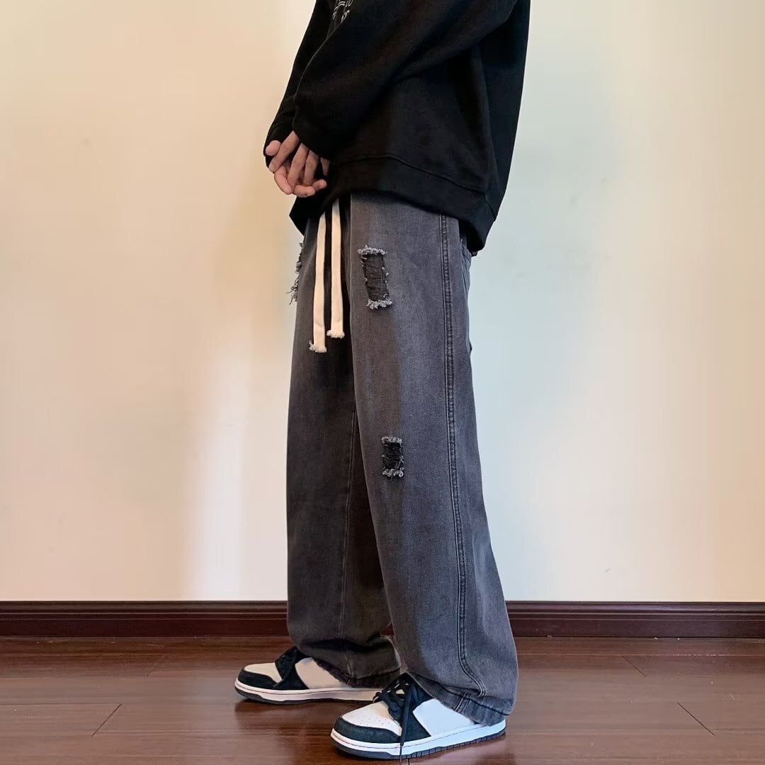 [Miyakoya Series]★Denim Pants★ 2 Color Trousers Bottoms Unisex Men's Black Light Blue Street