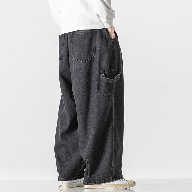 [Koji series] ★Denim pants★Men's trousers 2 colors Straight Large size Loose Casual Black Blue