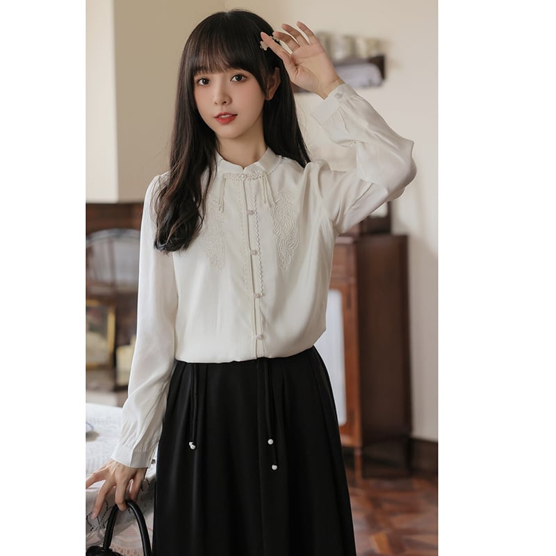 [Hanqi series] ★China style shirt★ Tops embroidery long sleeve shirt Improves temperament Easy to match SML