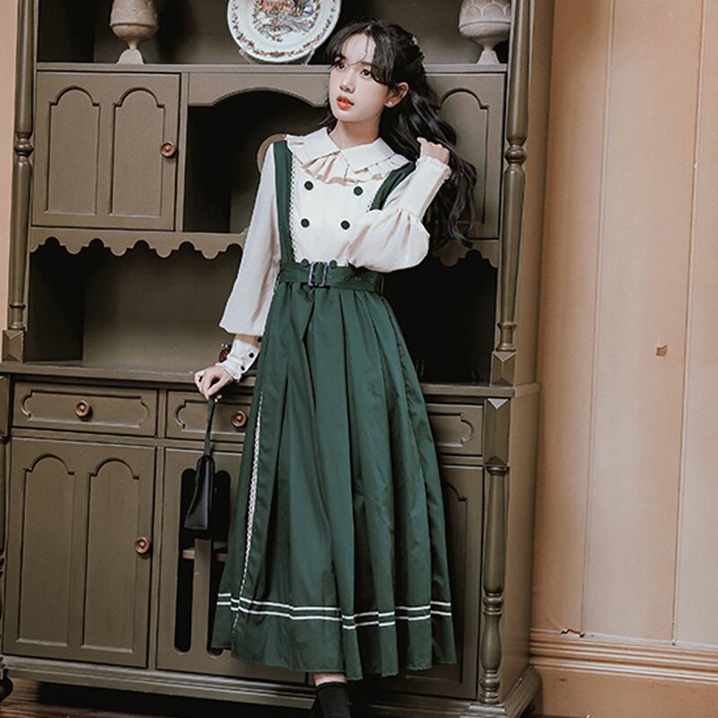 [QLD Series]★Dress★ Fake layered dress Improves temperament Green Green SML XL Cute