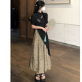 Load image into Gallery viewer, [MEIYI Series] ★China style dress★ Large size dress, fake layered, short sleeves, slimming, black, black
