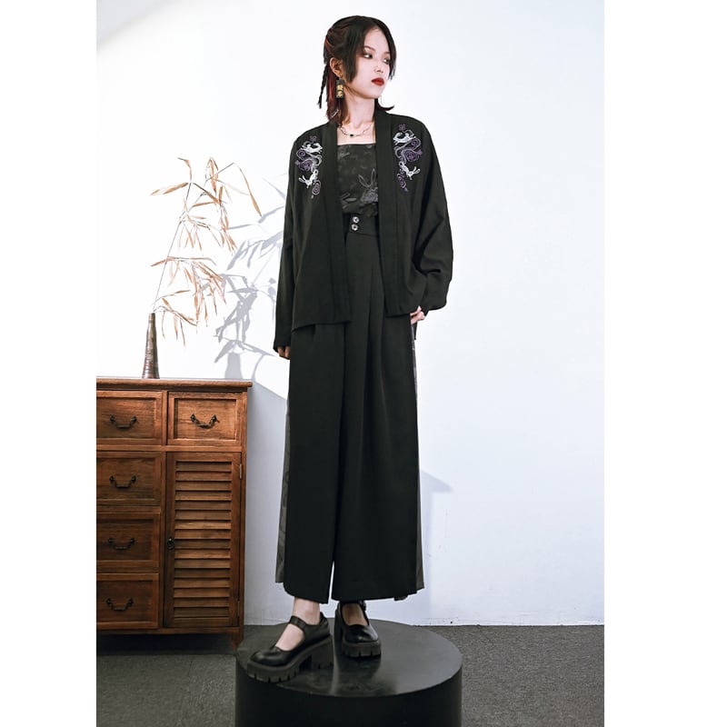 [Old Monster --- Rabbit Series] ★China style pants★ 2color Gaucho pants bottoms Black Black Pink