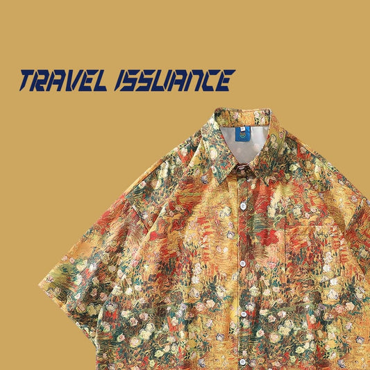 [TRAVEL ISSUANCE Series] ★Short Sleeve Shirt★ 2color Hawaii Aloha Shirt Print Unisex Men's Beach Travel Photography