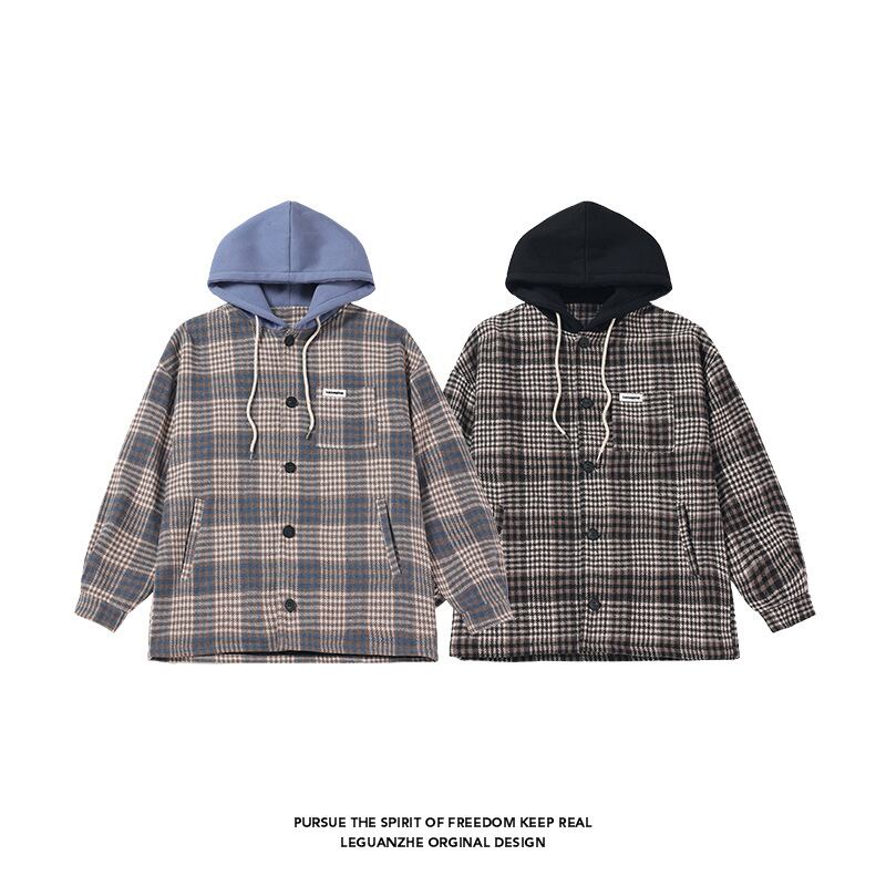 [BIGEMAN Series]★Jacket★ Outerwear 2color Unisex Men's Large Size Hooded Plaid Pattern