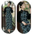 Load image into Gallery viewer, [RUYUN Series] ★Cheongsam Dress★ 2color Switching Velvet Temperament Enhancement Floral Pattern Chinese Style Dress
