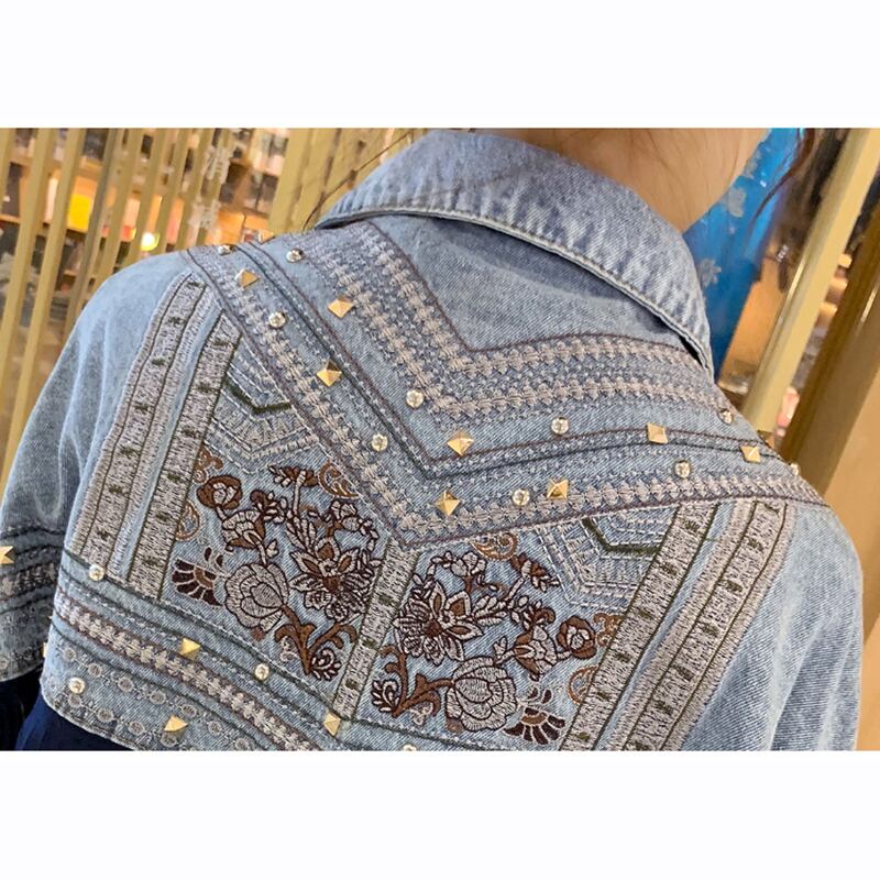 [YOUYA Series]★Jacket★2color Denim Jacket Outer Fringe Embroidery Loose Stylish