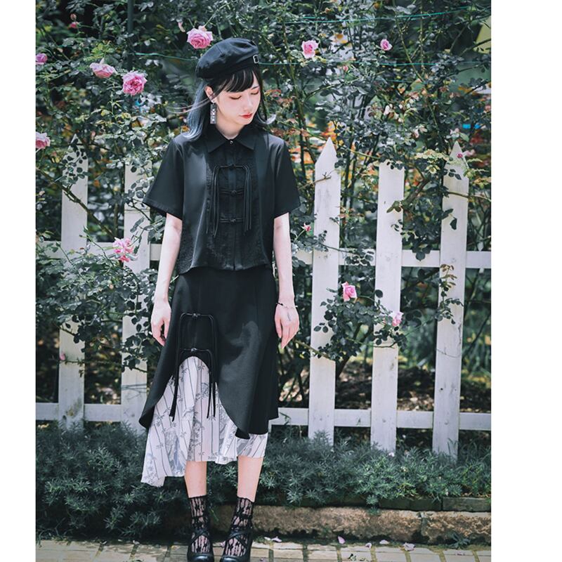 [Kokaisha---Bamboo Series] ★Chinese style skirt★ Fringe Chinese clothing Original Color scheme Irregular Black Black