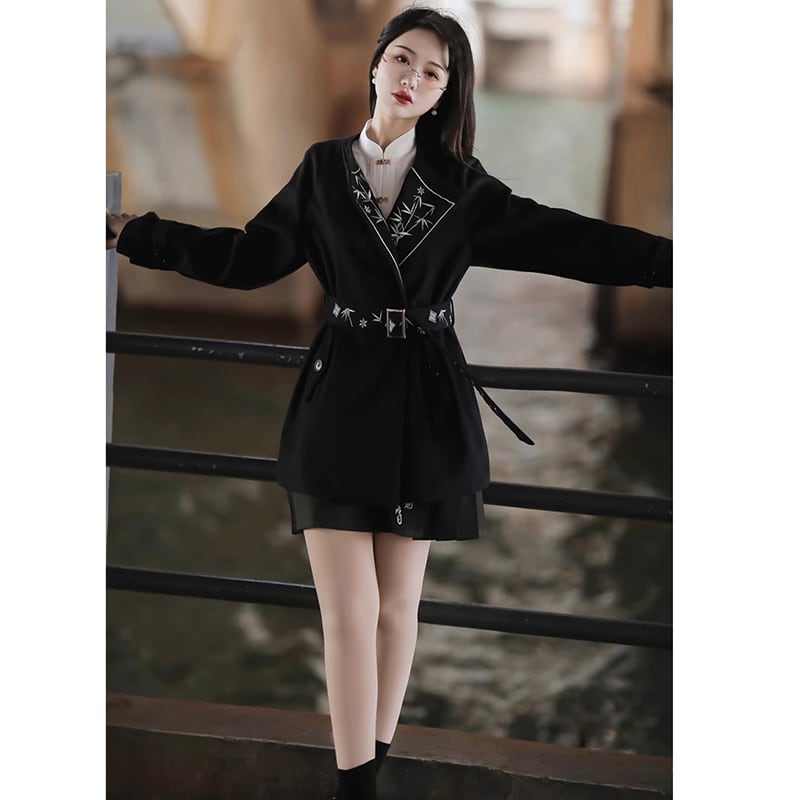 [Dust smoke cloud dream---Bamboo series] ★China style coat★ Lasha embroidery Chinese clothes, everyday wear, cute, easy to match, black, black