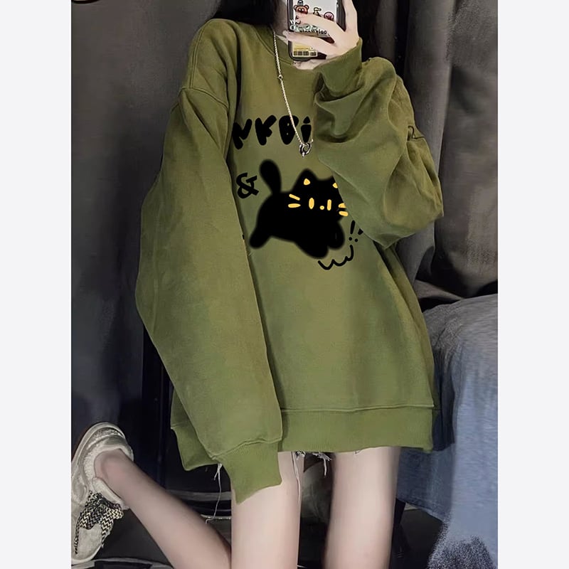 [Wkeces Series] ★Tops★ 6color Sweatshirt Sweatshirt Unisex Men's Cat Cat Large Size